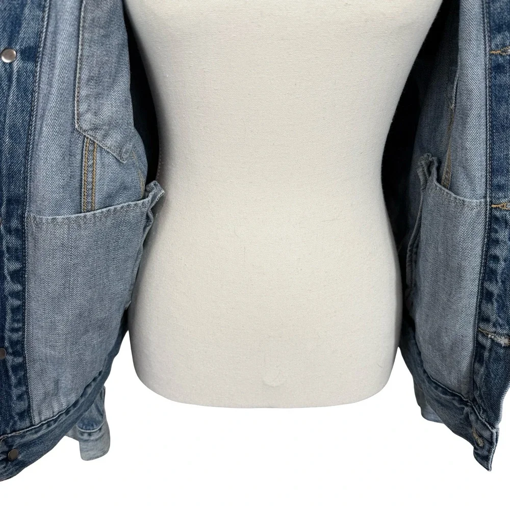 ABLE Anthropologie Womens Medium Merly Denim Jean Jacket Distressed‎ Light Wash